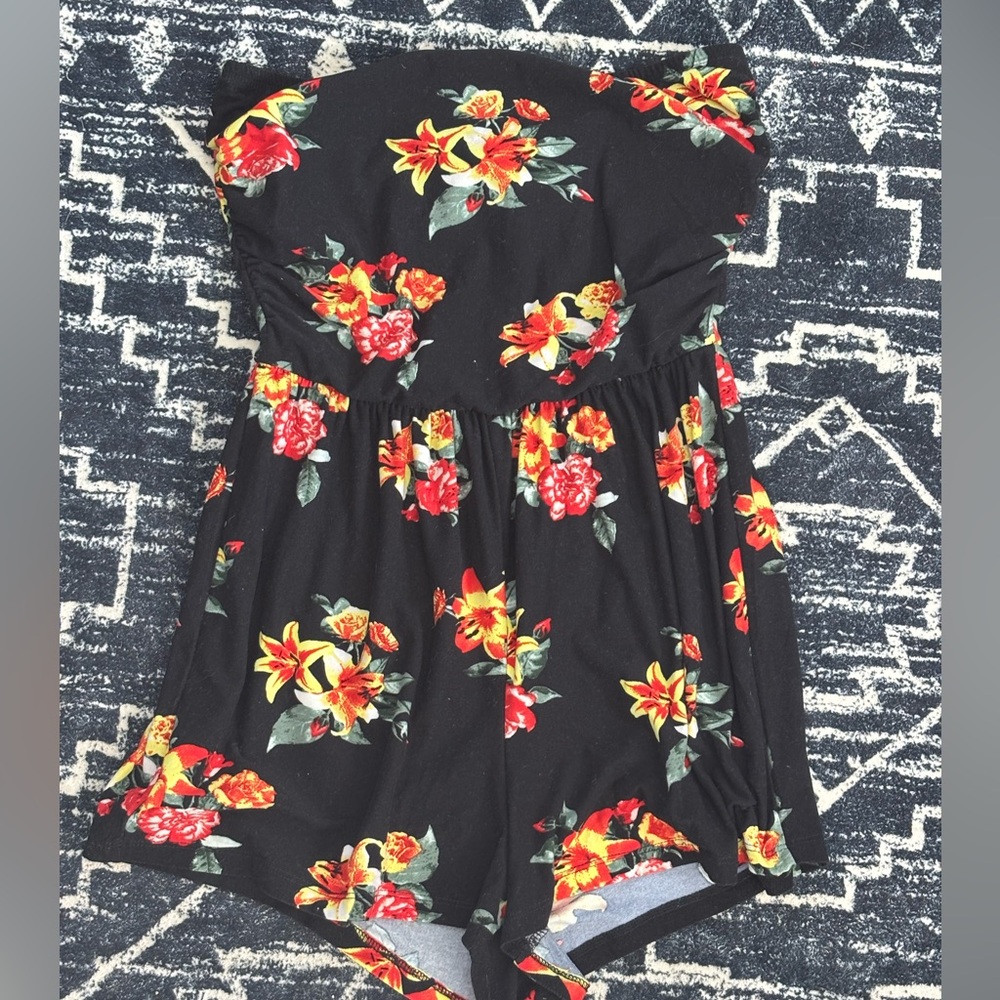 Floral Black Romper